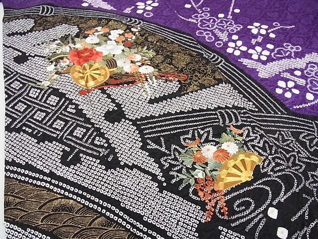 平和屋2■豪華振袖 長襦袢(無双仕立て)セット 駒刺繍 絞り 舞扇花車文 金糸 逸品 DAAB8222psの画像6