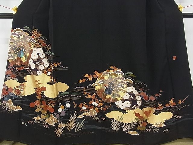  flat peace shop - here . shop # gorgeous kurotomesode author thing piece embroidery pine bamboo plum .. scenery flower writing gold paint silk excellent article AAAD6745Bwt