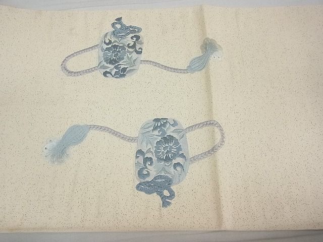 平和屋川間店■太鼓柄袋帯　総刺繍　仕覆　動物花文　銀糸　逸品　ab3112_画像7