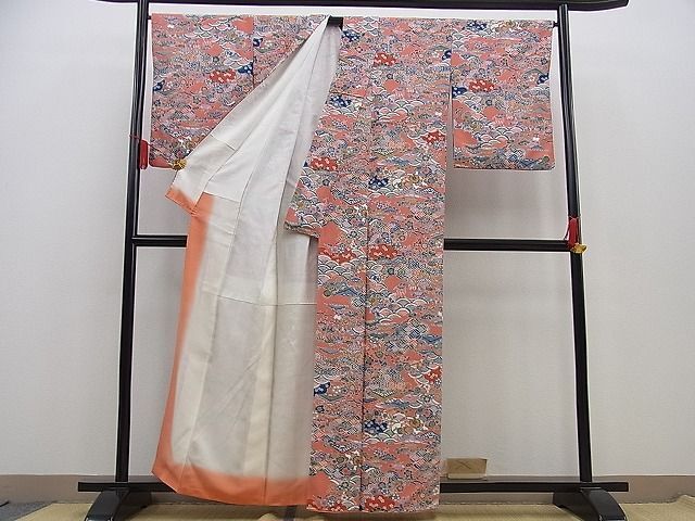 平和屋川間店■上質な小紋　型染め　雲取り吉祥花文　松竹梅　逸品　n-sa2234_画像3