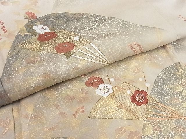 平和屋川間店■豪華色留袖　刺繍　遠山扇面花文　暈し染め　金糸　着丈160cm　裄丈65.5cm　正絹　逸品　A-ms1474_画像5