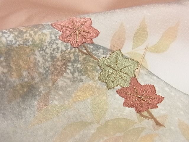 平和屋川間店■豪華色留袖　刺繍　遠山扇面花文　暈し染め　金糸　着丈160cm　裄丈65.5cm　正絹　逸品　A-ms1474_画像7