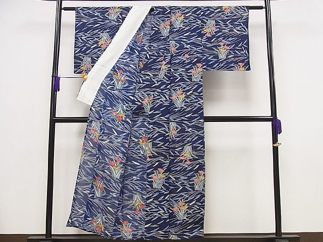 平和屋川間店■夏物　小紋　絽　型染め　草花文　逸品　tx8326_画像3