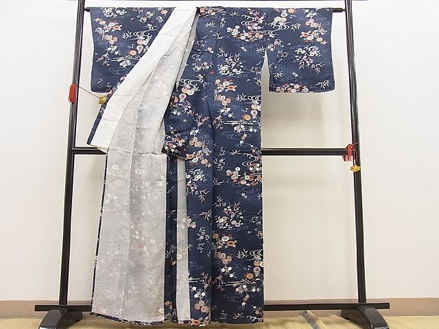 平和屋野田店■上質な小紋　単衣　流水鼓花文　暈し染め　金彩　逸品　BAAC9266fw_画像3