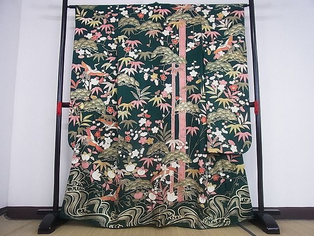 平和屋-こころ店■豪華振袖 駒刺繍 吉祥飛鶴文 松竹梅 金彩 正絹 逸品 AAAE4337Bnpの画像1