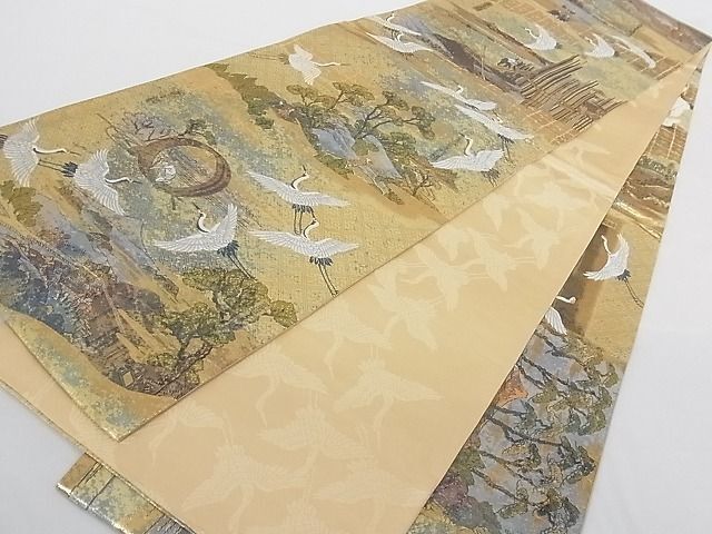 平和屋-こころ店■全通全景柄袋帯 飛鶴文 葛飾北斎 金糸 正絹 逸品 AAAD1928Aogの画像6