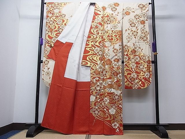  flat peace shop 1# gorgeous long-sleeved kimono piece embroidery .. branch plum writing gold paint excellent article CAAC2856ua