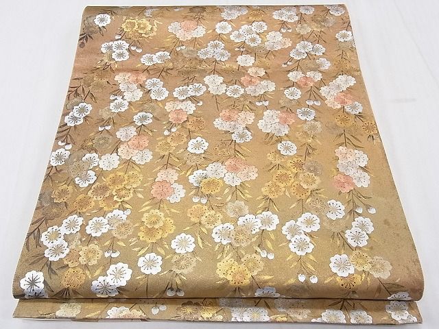 平和屋1■太鼓柄袋帯　刺繍　枝花文　金銀彩　逸品　CAAC3851fb_画像1