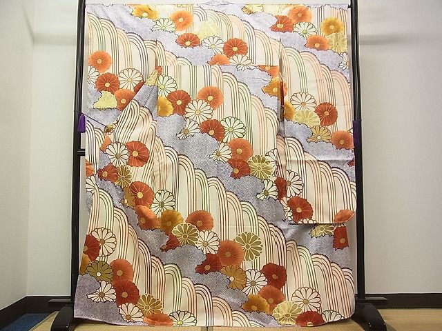 平和屋1■十日町老舗ブランド　吉澤友禅　吾妻徳穂　振袖　駒刺繍　菊　金彩　逸品　CAAC4073vf_画像1