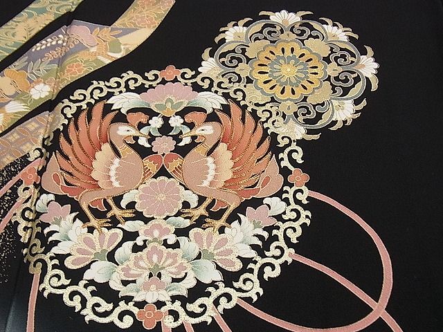  flat peace shop 2# gorgeous kurotomesode piece embroidery bundle .. flowers and birds writing gold paint excellent article DAAB0760ud