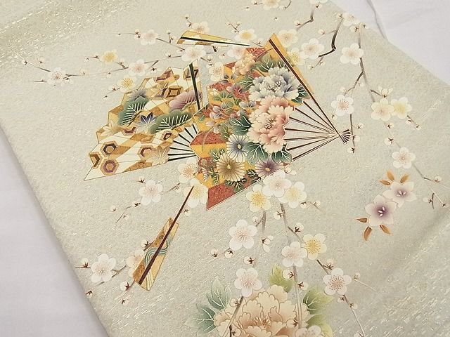 平和屋野田店■太鼓柄袋帯　扇面花文　金彩　逸品　BAAC7509yc_画像2