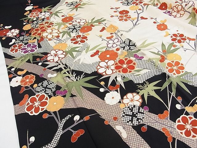 平和屋1■豪華振袖 駒刺繍 笹梅文 黒地 金彩 逸品 CAAC5226rvの画像5