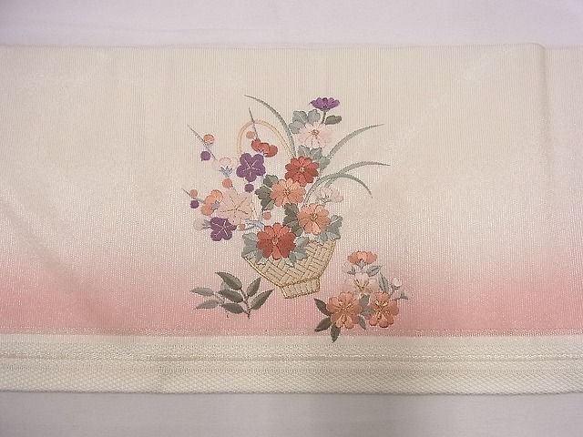 平和屋1■九寸名古屋帯　刺繍　花籠文　金銀糸　逸品　CAAC4809eg_画像6