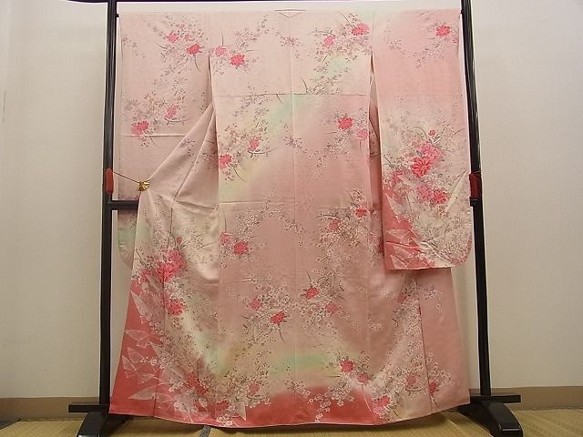 平和屋野田店■豪華振袖 舞蝶牡丹枝桜文 暈し染め 金彩 逸品 BAAC9064xiの画像1