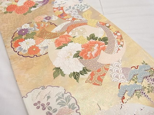 平和屋野田店■六通柄袋帯　唐織　熨斗雪輪重ね　金糸　逸品　未使用　BAAC7528yc_画像2