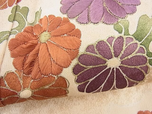 平和屋野田店■訪問着　刺繍　雲隠れ露芝菊文　金彩　逸品　BAAC9167ts_画像5