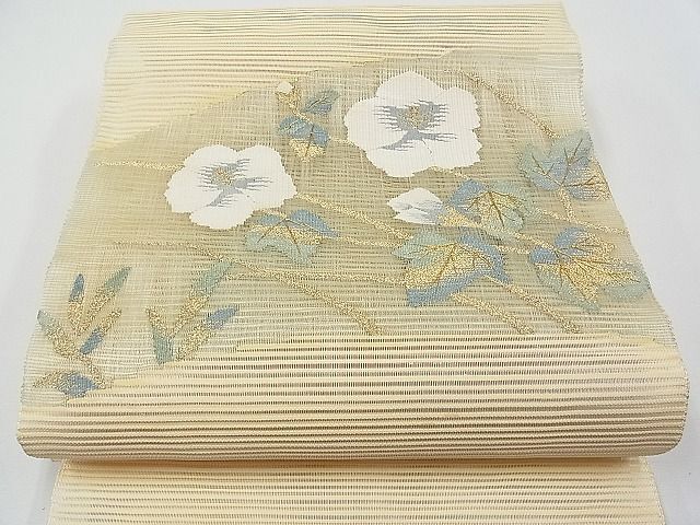 平和屋1■夏物 八寸名古屋帯 絽綴れ 枝花文 金糸 逸品 未使用 CAAC6804txの画像1