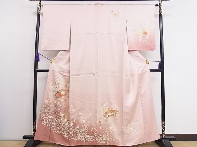 平和屋1■訪問着　流水地紙花鳥文　暈し染め　金彩　逸品　CAAA6407ap_画像1