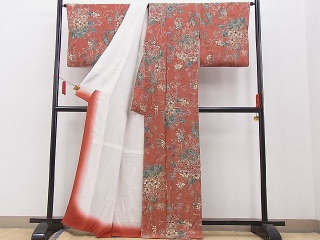 平和屋野田店■上質な小紋　一珍染　花鳥文　鬼しぼ縮緬　逸品　BAAC5846hj_画像3