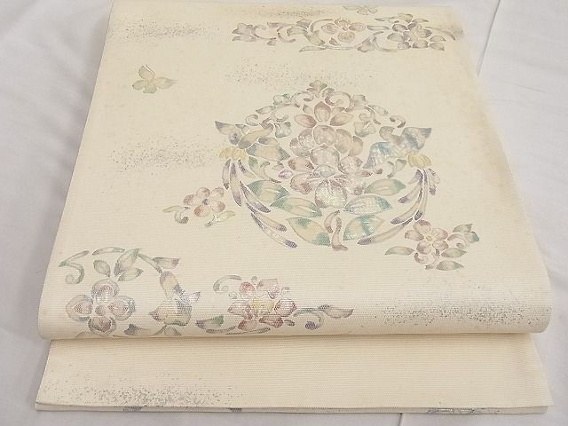 平和屋野田店■太鼓柄袋帯　螺鈿箔　動物花丸文　銀彩　逸品　BAAC7570yc_画像1