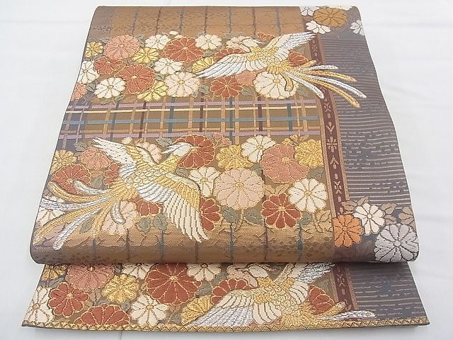 平和屋野田店◎六通柄袋帯　唐織錦　鳳凰菊横段文　金銀糸　逸品　BAAD1614du_画像1