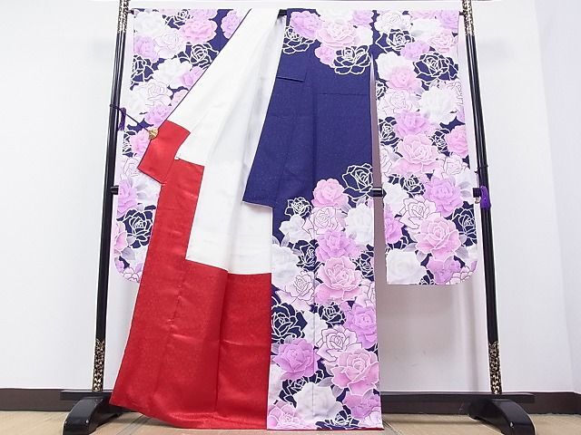  flat peace shop 1# finest quality long-sleeved kimono * long kimono-like garment set rose silver through . ground neckpiece embroidery excellent article CAAC2202hy