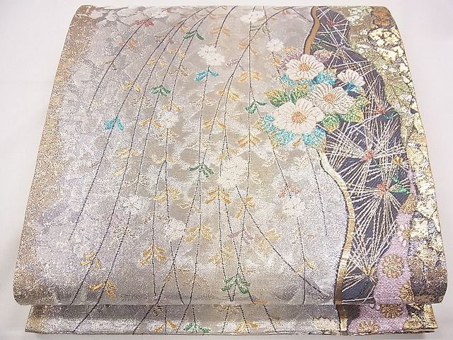 平和屋1■六通柄袋帯　枝花文　金銀糸　逸品　CAAC4940eg_画像1