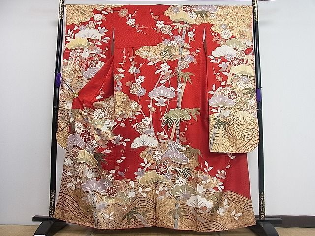  flat peace shop 1# gorgeous long-sleeved kimono . wave . flower writing gold paint excellent article CAAC5808ut