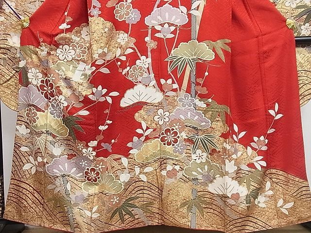  flat peace shop 1# gorgeous long-sleeved kimono . wave . flower writing gold paint excellent article CAAC5808ut