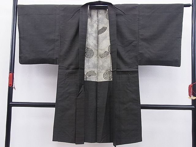 平和屋野田店■男性　お召　アンサンブル　絣文様　逸品　BAAD0300gh_画像5