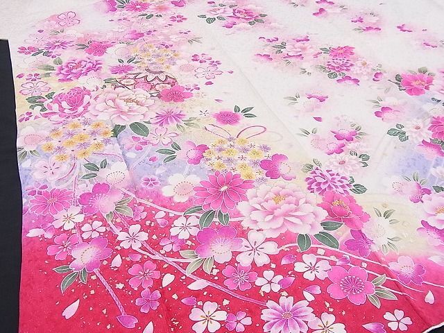 平和屋野田店■豪華振袖 駒刺繍 流水舞花文 暈し染め 金銀彩 金通し地 逸品 BAAD1719hjの画像5