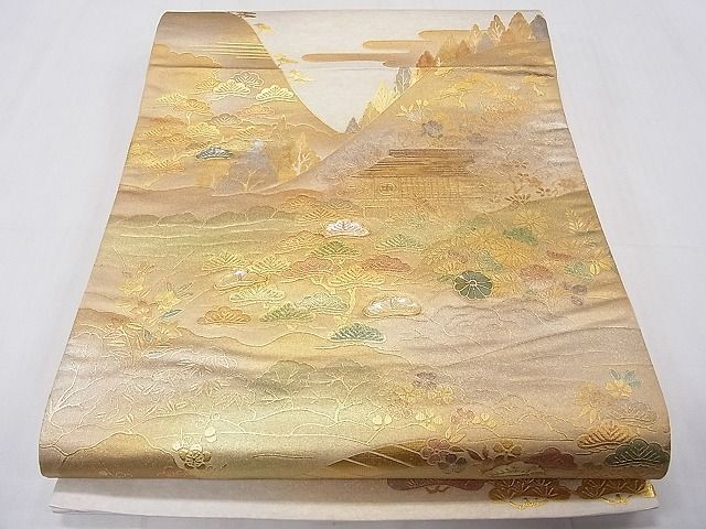 平和屋1■袋帯 螺鈿 遠山風景松花文 金銀彩 逸品 CAAC3760fbの画像1