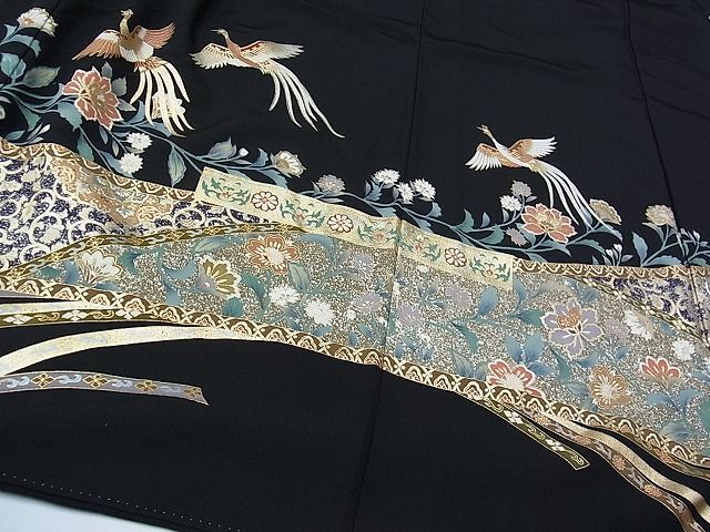  flat peace shop 1# gorgeous kurotomesode piece embroidery . good embroidery regular .. phoenix flower writing gold paint excellent article CAAC2312hy
