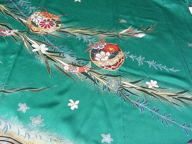 flat peace shop 1# gorgeous long-sleeved kimono piece embroidery . water bell flower writing .. dyeing gold paint excellent article CAAC2356hy