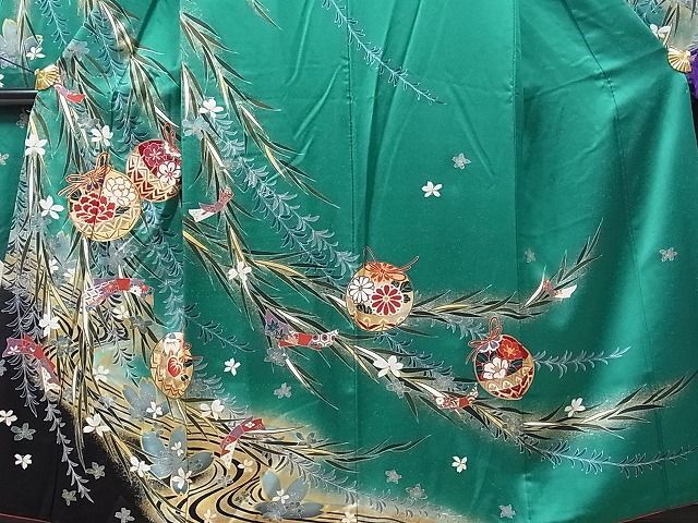  flat peace shop 1# gorgeous long-sleeved kimono piece embroidery . water bell flower writing .. dyeing gold paint excellent article CAAC2356hy