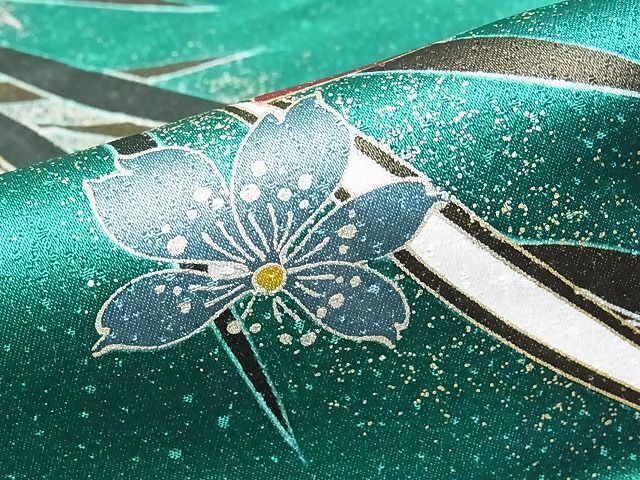  flat peace shop 1# gorgeous long-sleeved kimono piece embroidery . water bell flower writing .. dyeing gold paint excellent article CAAC2356hy