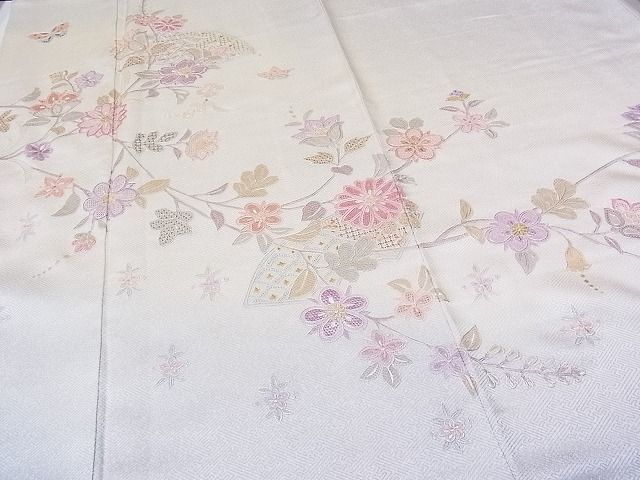 平和屋1■訪問着　総刺繍　スワトウ相良刺繍　地紙枝花蝶文　暈し染め　逸品　CAAC2304hy