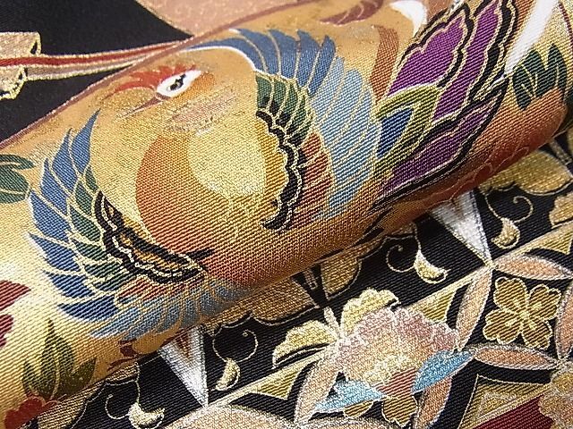  flat peace shop 1# gorgeous kurotomesode piece embroidery hinoki cypress . flower Tang . bird .. writing .. dyeing gold paint excellent article CAAC2012an
