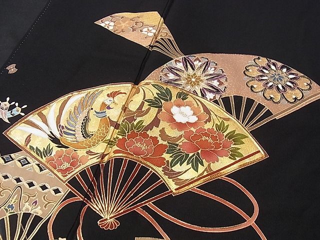  flat peace shop 1# gorgeous kurotomesode piece embroidery hinoki cypress . flower Tang . bird .. writing .. dyeing gold paint excellent article CAAC2012an