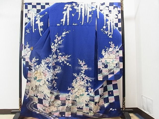 平和屋1■豪華振袖　道長牡丹花文　市松文様　暈し染め　金彩　逸品　CAAC0599yc_画像1