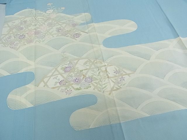 平和屋1■夏物　訪問着　絽　刺繍　エ霞籬草花文　銀彩　逸品　未使用　CAAB1029ch