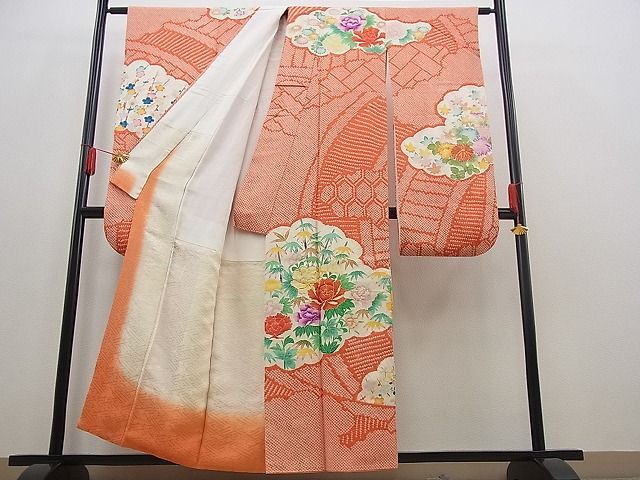 平和屋野田店■豪華振袖　絞り　駒刺繍　雲取り笹竹牡丹文　金彩　逸品　BAAC9199ts_画像2