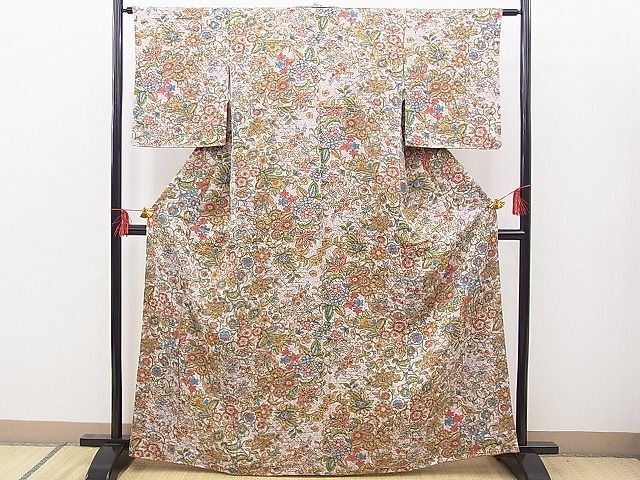 平和屋野田店■上質な小紋　草花文　たたき染め　逸品　BAAC9618hv_画像2