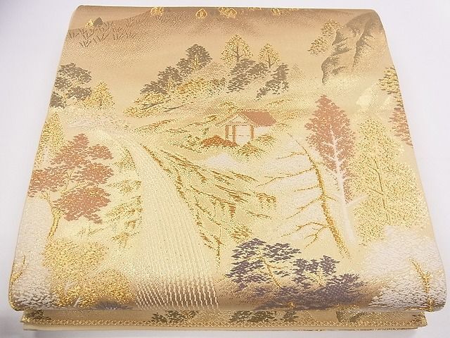 平和屋1◎六通柄袋帯　風景文　金糸　逸品　CAAC5099eg_画像1