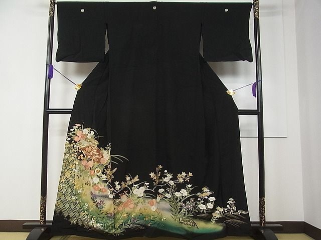  flat мир магазин 1# роскошный кимоно куротомэсодэ одиночный . пешка вышивка бумажная часть веера . цветок документ золотой серебряный . замечательная вещь CAAC4010vf