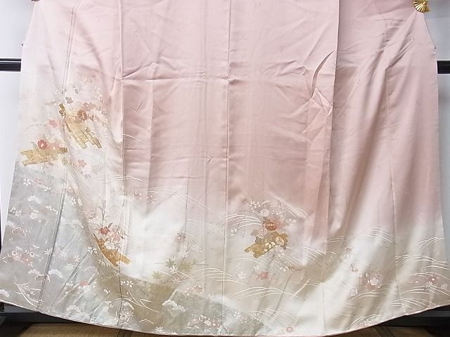 平和屋1■訪問着　駒刺繍　花筏文　暈し染め　金彩　鈴乃屋扱い　逸品　CAAC3089ev_画像3