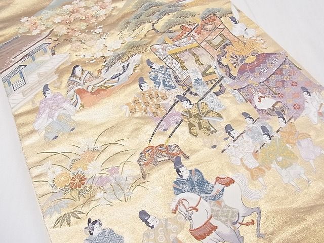 平和屋1■西陣 長嶋成織物謹製 六通柄袋帯 御所祭礼文 本金箔 逸品 CAAB0096fbの画像2