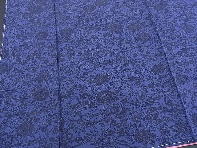 平和屋野田店■上質な小紋　藍　型染め　流水草花文　逸品　未使用　BAAD2125gt_画像4