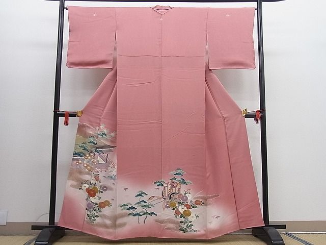 平和屋野田店■豪華色留袖　松竹梅　風景菊花文　金彩　逸品　BAAD0533mz_画像1