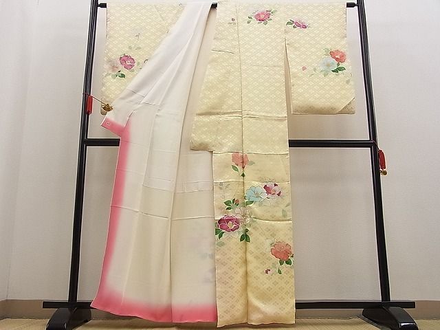 平和屋野田店■訪問着　駒刺繍　椿　金銀彩　三越扱い　逸品　BAAC8362yt_画像3